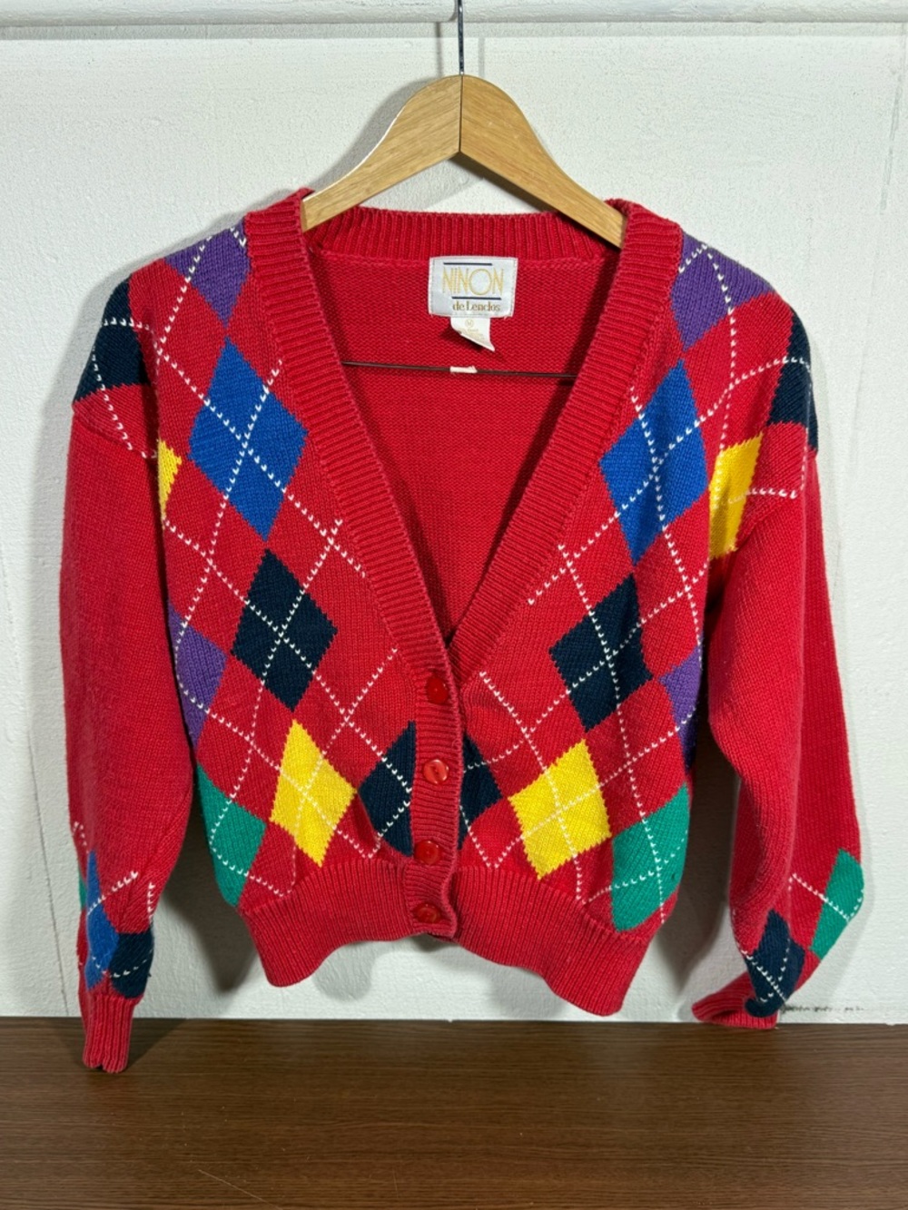 90’s Primary Argyle Cardigan Women’s Medium - Picture 1 of 4